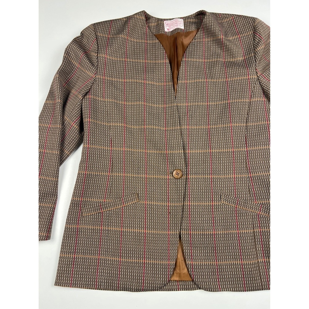 Vintage Pendleton Plaid Blazer Women's 12 Brown Red Tan Classic Career Jacket